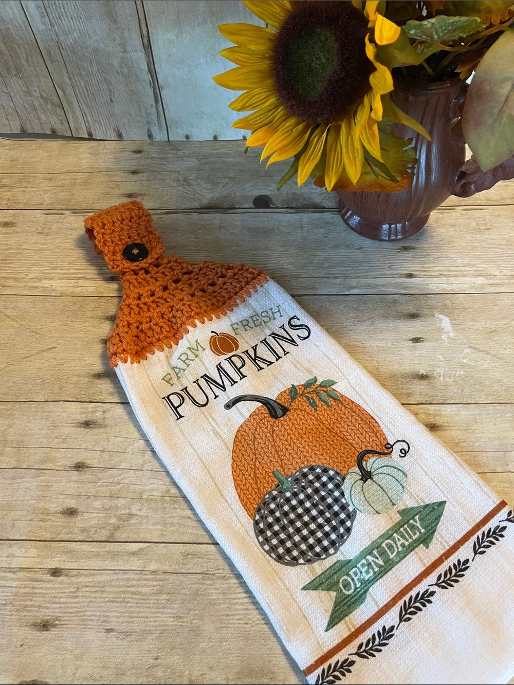 New Crochet Top Fall/Pumpkins Hanging Towel Double Thickness Cotton Blend